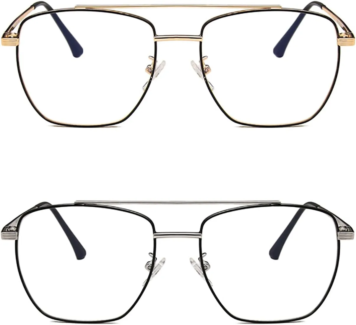 laureles 2Pack Mix Double Bridge Blue Light Blocking Pilot Reading Glasses Men Women Computer Square Readers L15