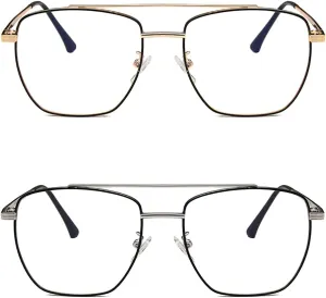 laureles 2Pack Mix Double Bridge Blue Light Blocking Pilot Reading Glasses Men Women Computer Square Readers L15