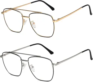 laureles 2Pack Mix Pilot Blue Light Blocking Reading Glasses Men Women Computer Double Bridge Square Readers L15