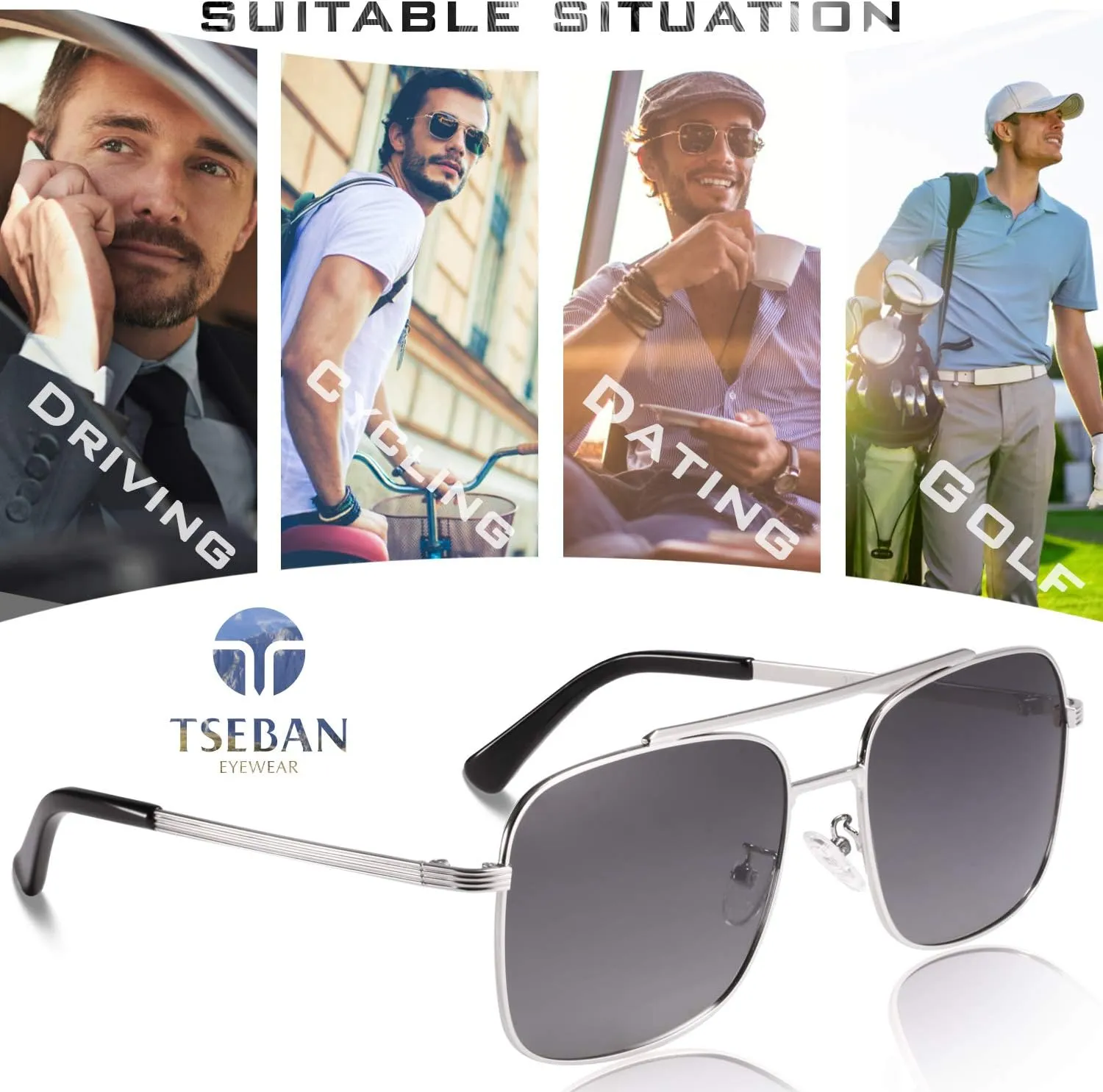 Lightweight Square Polarized Sunglasses for Mens UV400 Protection