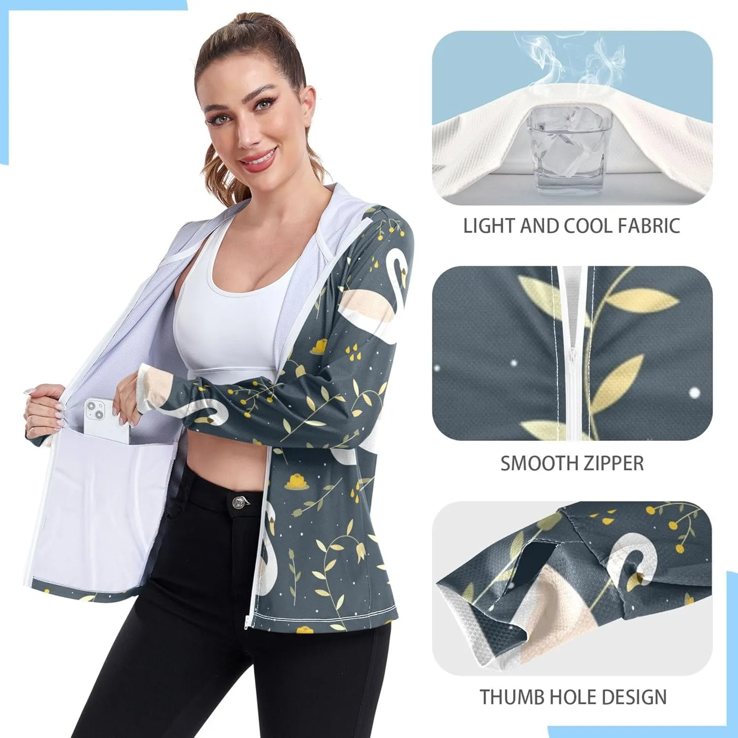 linqin Gym Hoodie with Thumb Holes Gym Shirts UPF 50  Protection Hooded Sweatshirt Women Jacket
