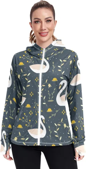 linqin Gym Hoodie with Thumb Holes Gym Shirts UPF 50  Protection Hooded Sweatshirt Women Jacket