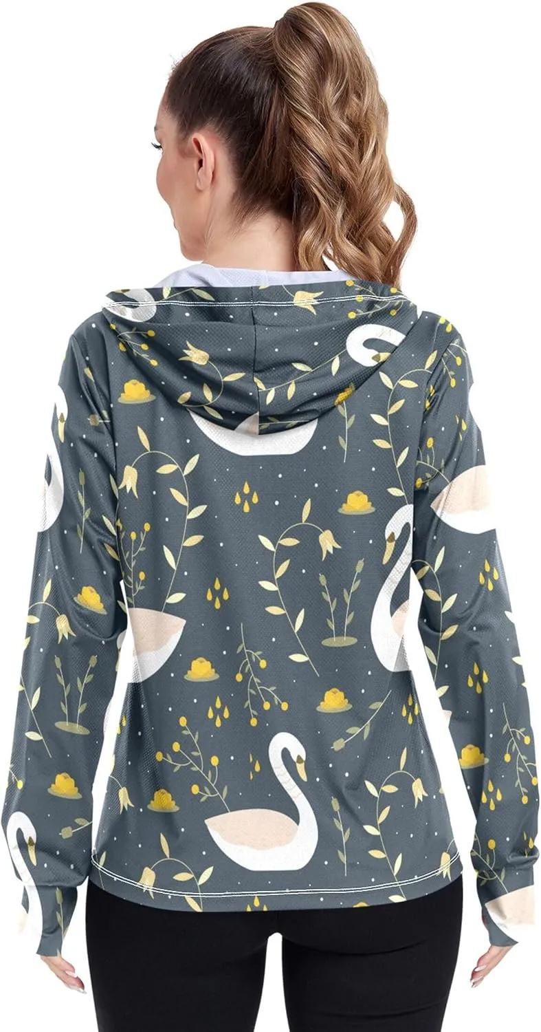 linqin Gym Hoodie with Thumb Holes Gym Shirts UPF 50  Protection Hooded Sweatshirt Women Jacket