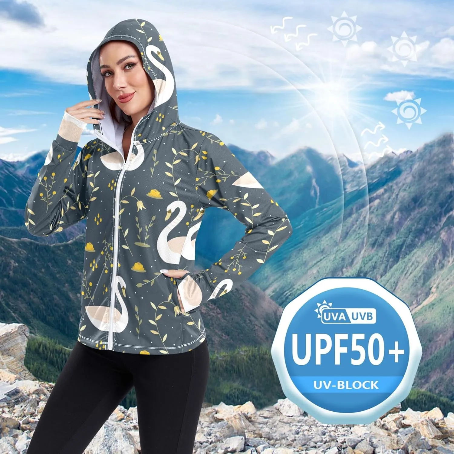 linqin Gym Hoodie with Thumb Holes Gym Shirts UPF 50  Protection Hooded Sweatshirt Women Jacket