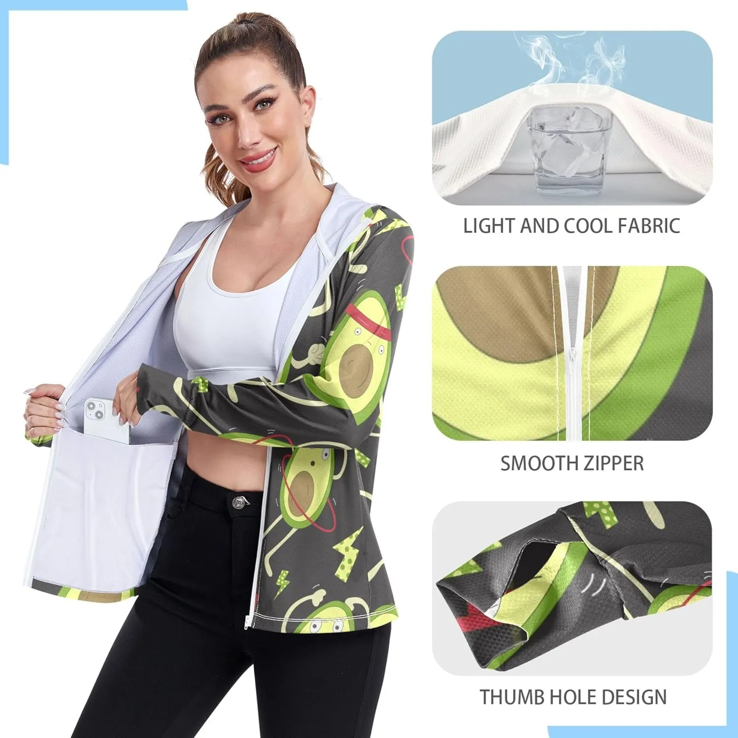 linqin Hoodies Women Full Zip Cooling Shirt UPF 50  Protection Light Sweatshirt Athletic Jacket