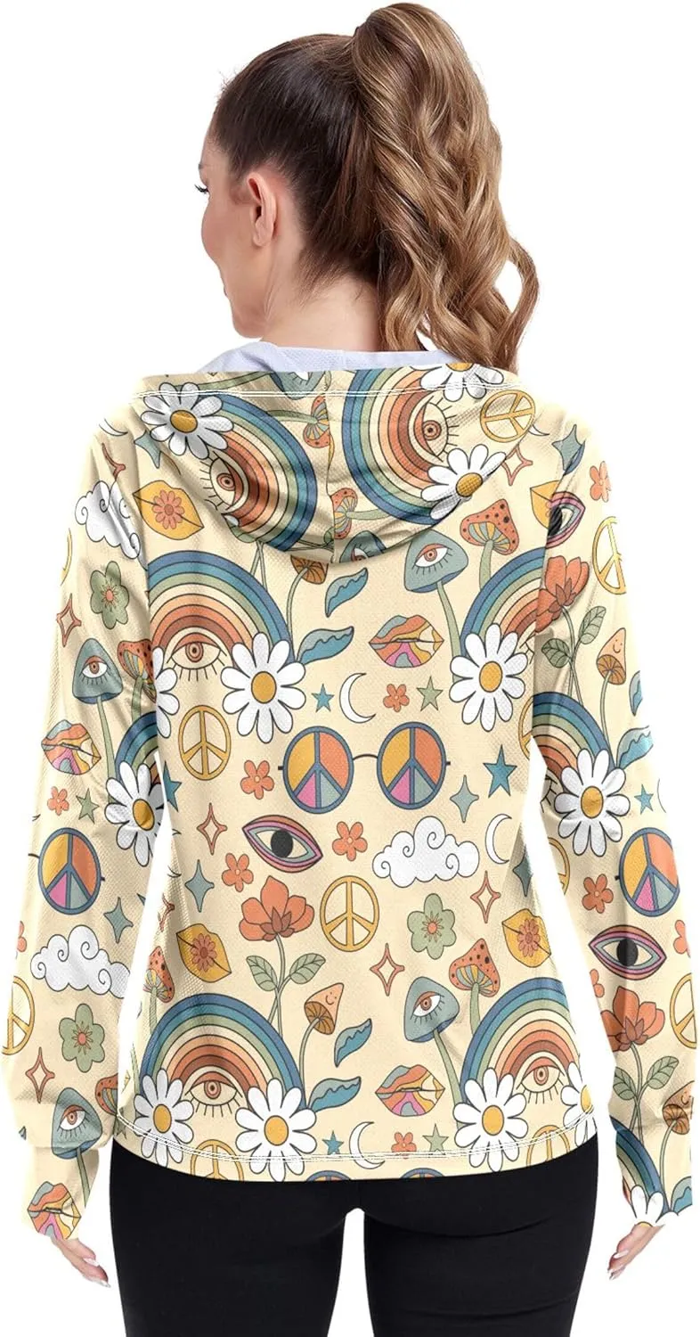 linqin Sunscreen Hoodie with Pockets Sun Shirt UPF 50  Protection Cute Sweatshirt Lightweight Jacket Women