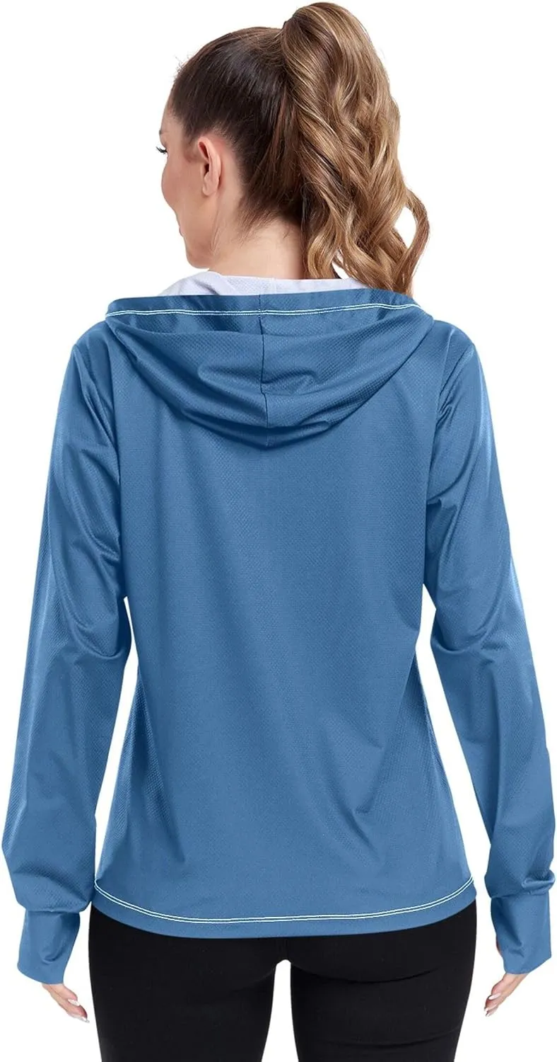 linqin Women Hoodies With Zipper with Thumb Holes Gym Shirts UPF 50  Protection Women Sweatshirt Zip Up Jacket