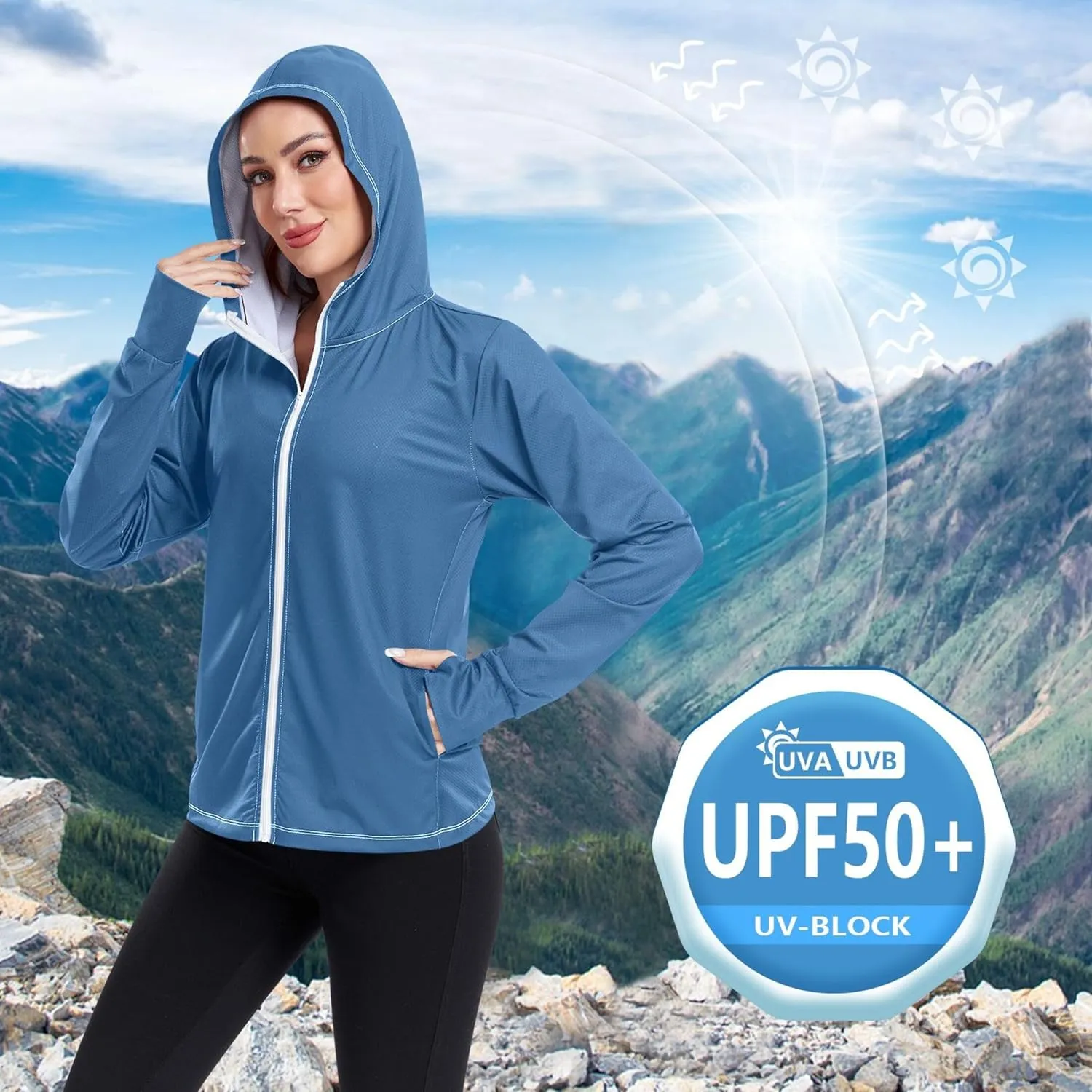 linqin Women Hoodies With Zipper with Thumb Holes Gym Shirts UPF 50  Protection Women Sweatshirt Zip Up Jacket