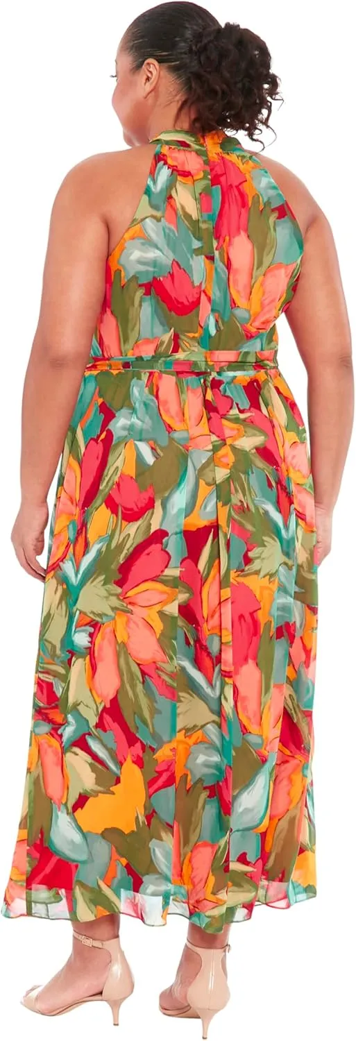 London Times Women's Twist Neck Halter Maxi Dress