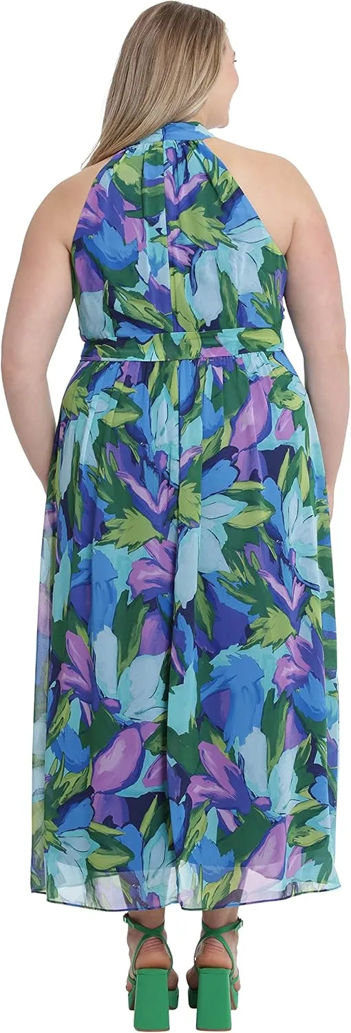 London Times Women's Twist Neck Halter Maxi Dress