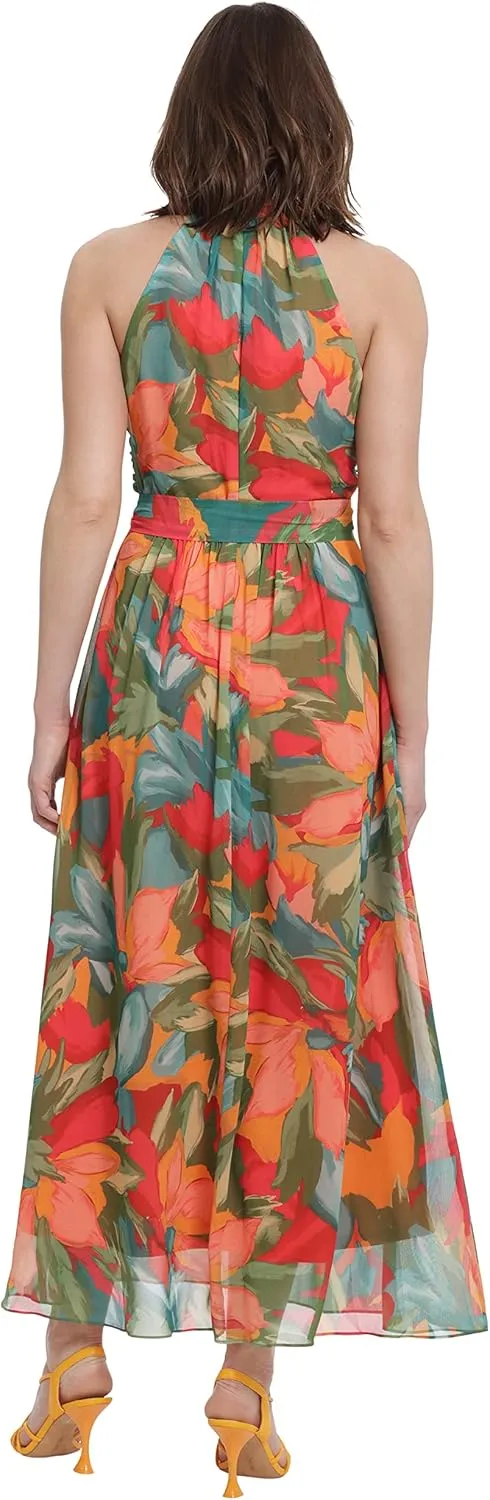 London Times Women's Twist Neck Halter Maxi Dress