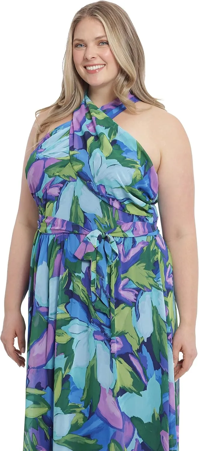 London Times Women's Twist Neck Halter Maxi Dress