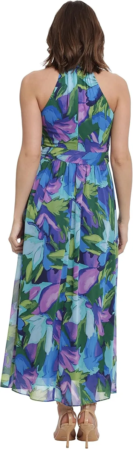 London Times Women's Twist Neck Halter Maxi Dress