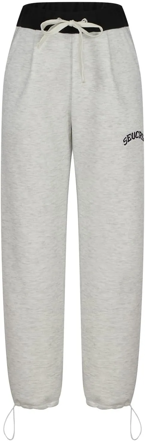 Lounge Pants for Women Elastic Waisted Plus Size Drawstring Trousers Colorblock Straight Leg Sweatpants with Pockets