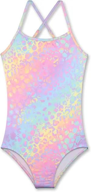 LUOUSE Girls Sparkle Swimsuits Quick Dry Crossback One Piece Beach Swimwear Bathing Suit with Adjustable Strap 4-9 Years