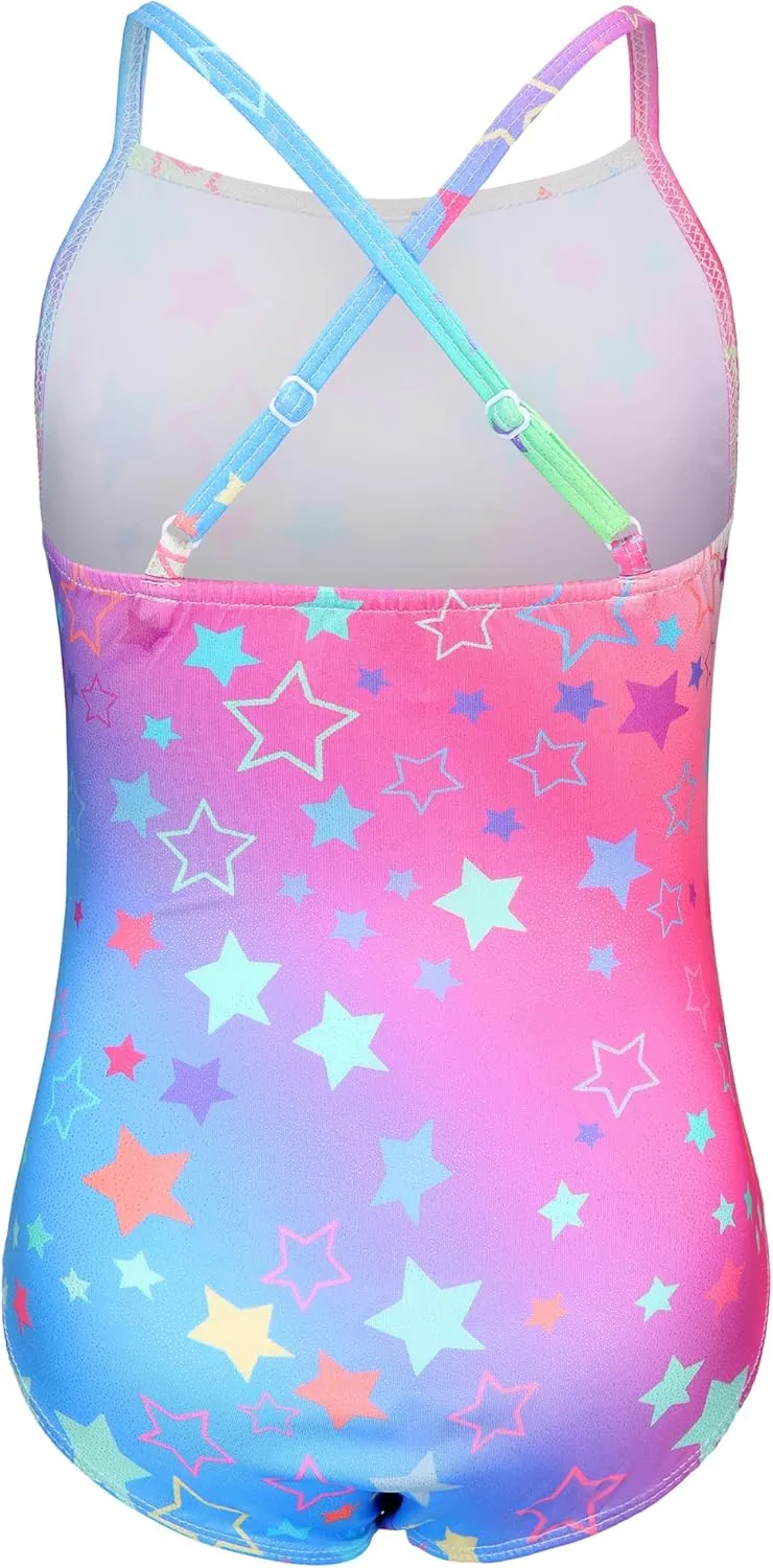 LUOUSE Girls Sparkle Swimsuits Quick Dry Crossback One Piece Beach Swimwear Bathing Suit with Adjustable Strap 4-9 Years