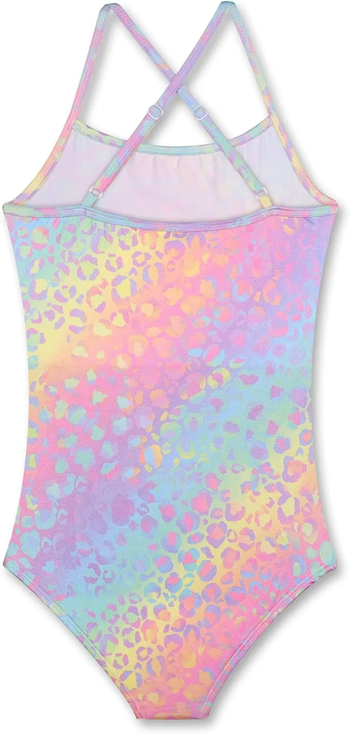LUOUSE Girls Sparkle Swimsuits Quick Dry Crossback One Piece Beach Swimwear Bathing Suit with Adjustable Strap 4-9 Years
