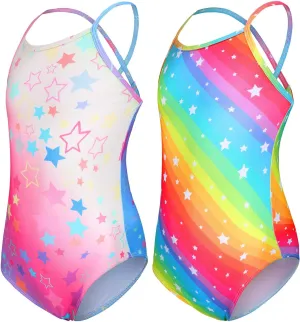 LUOUSE Girls Sparkle Swimsuits Quick Dry Crossback One Piece Beach Swimwear Bathing Suit with Adjustable Strap 4-9 Years