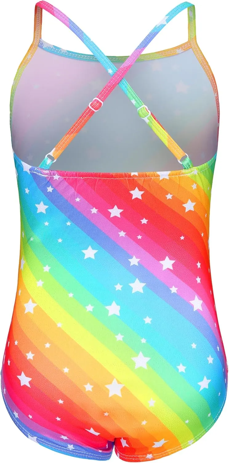 LUOUSE Girls Sparkle Swimsuits Quick Dry Crossback One Piece Beach Swimwear Bathing Suit with Adjustable Strap 4-9 Years