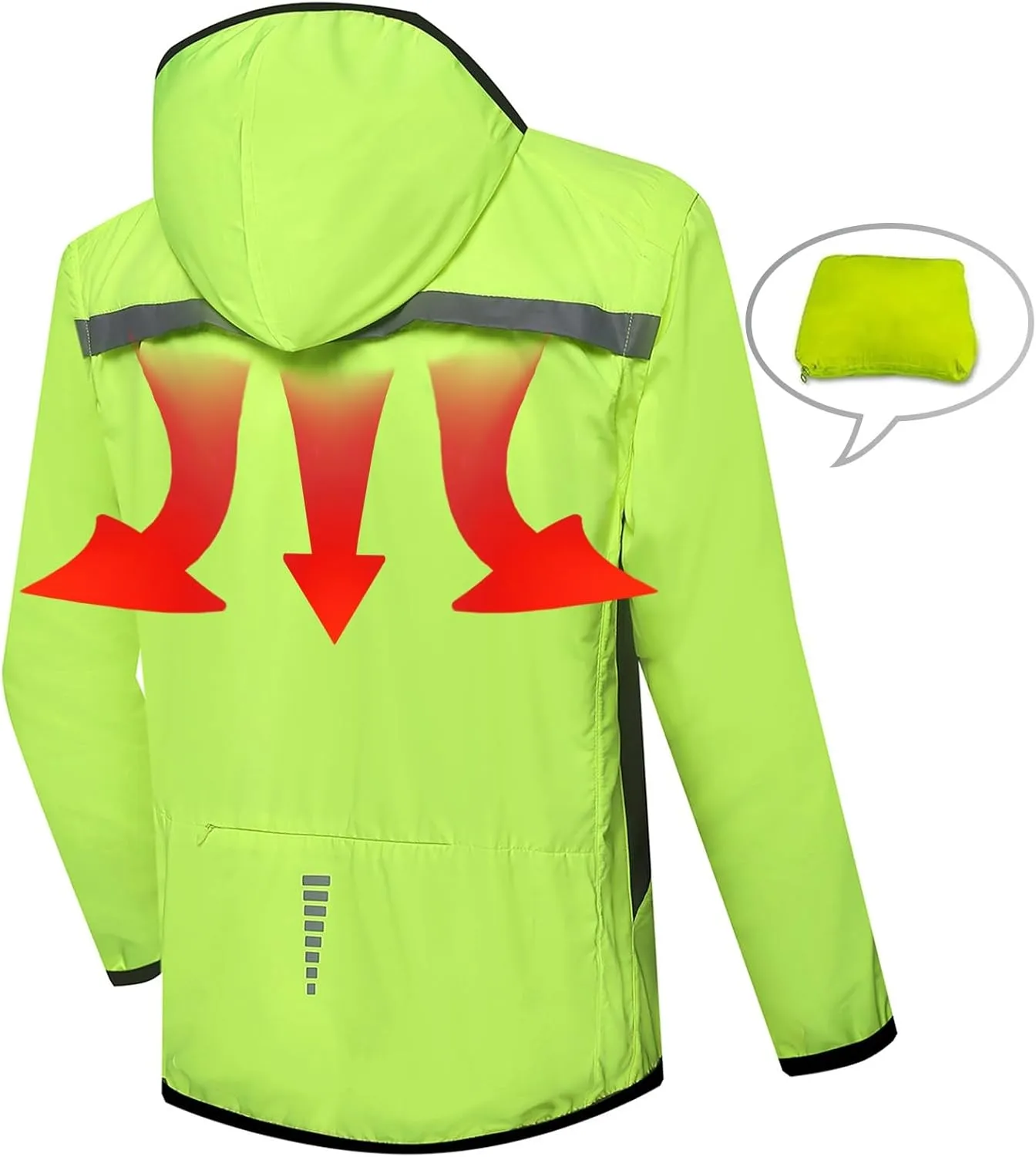 Men Breathable Running Jacket，Full-Length Zipper Lightweight ReflectiveWindbreaker Hoodie