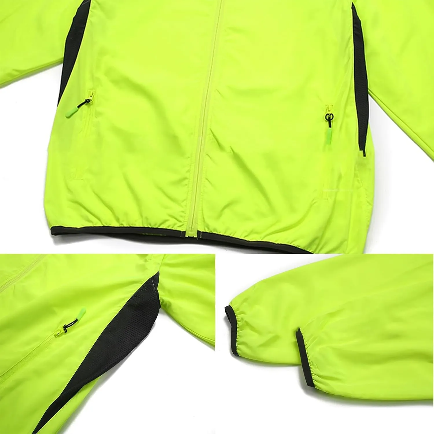 Men Breathable Running Jacket，Full-Length Zipper Lightweight ReflectiveWindbreaker Hoodie