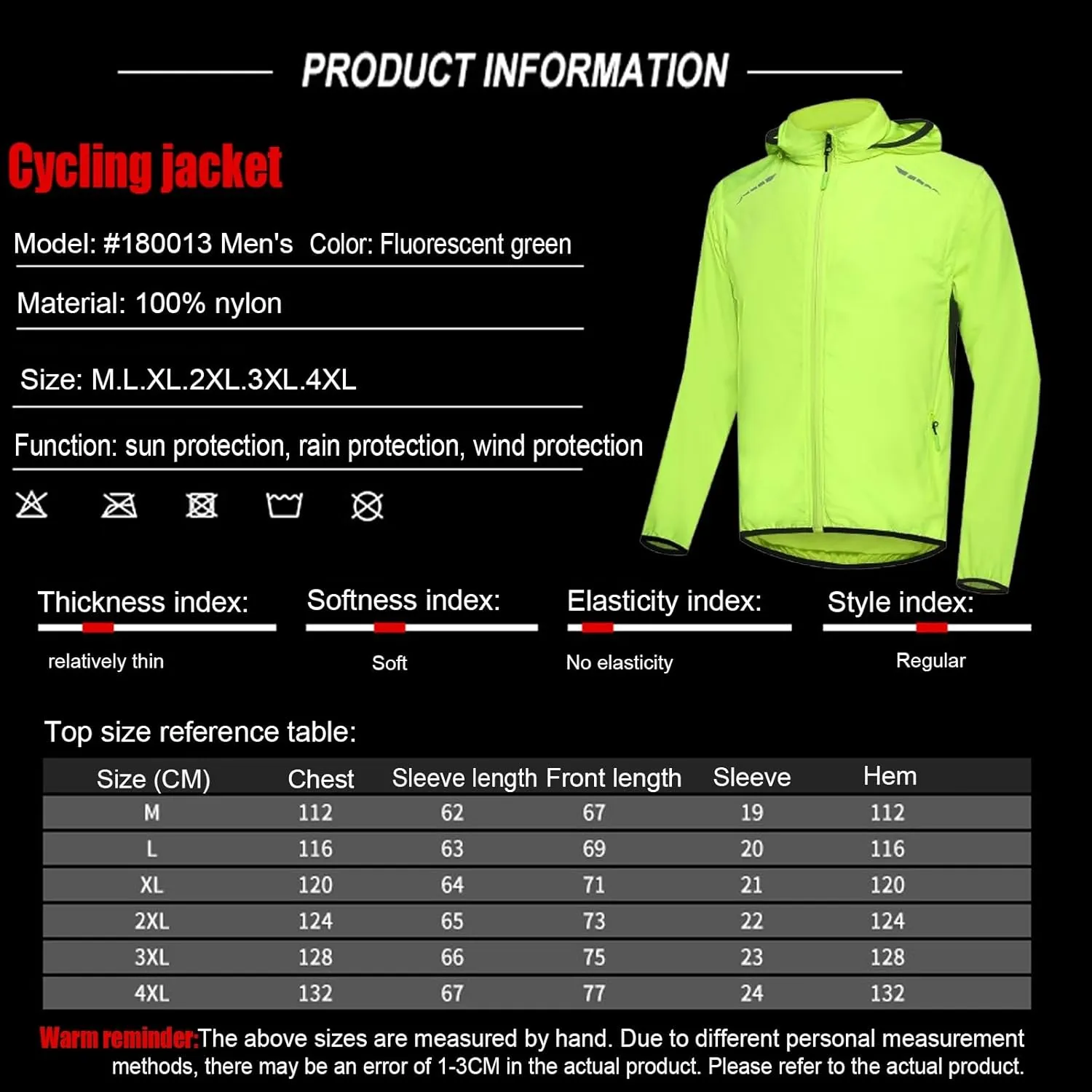 Men Breathable Running Jacket，Full-Length Zipper Lightweight ReflectiveWindbreaker Hoodie