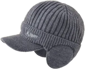 Men Earmuffs Ski Cycling Hat Warm Chunky Cable Knitted Hats Autumn and Winter Windproof Thickened Hat