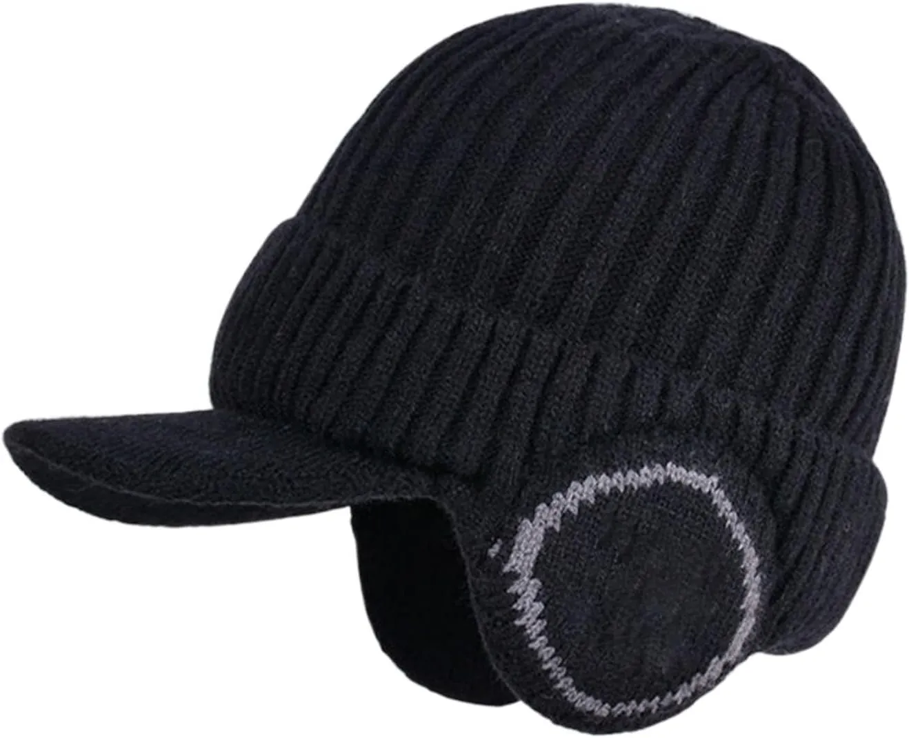 Men Earmuffs Ski Cycling Hat Warm Chunky Cable Knitted Hats Autumn and Winter Windproof Thickened Hat