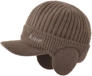 Men Earmuffs Ski Cycling Hat Warm Chunky Cable Knitted Hats Autumn and Winter Windproof Thickened Hat