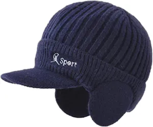 Men Earmuffs Ski Cycling Hat Warm Chunky Cable Knitted Hats Autumn and Winter Windproof Thickened Hat