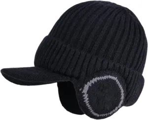 Men Earmuffs Ski Cycling Hat Warm Chunky Cable Knitted Hats Autumn and Winter Windproof Thickened Hat