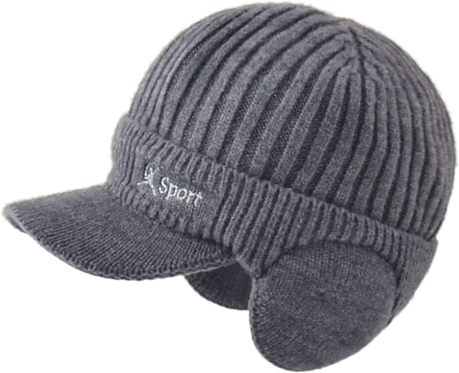 Men Earmuffs Ski Cycling Hat Warm Chunky Cable Knitted Hats Autumn and Winter Windproof Thickened Hat
