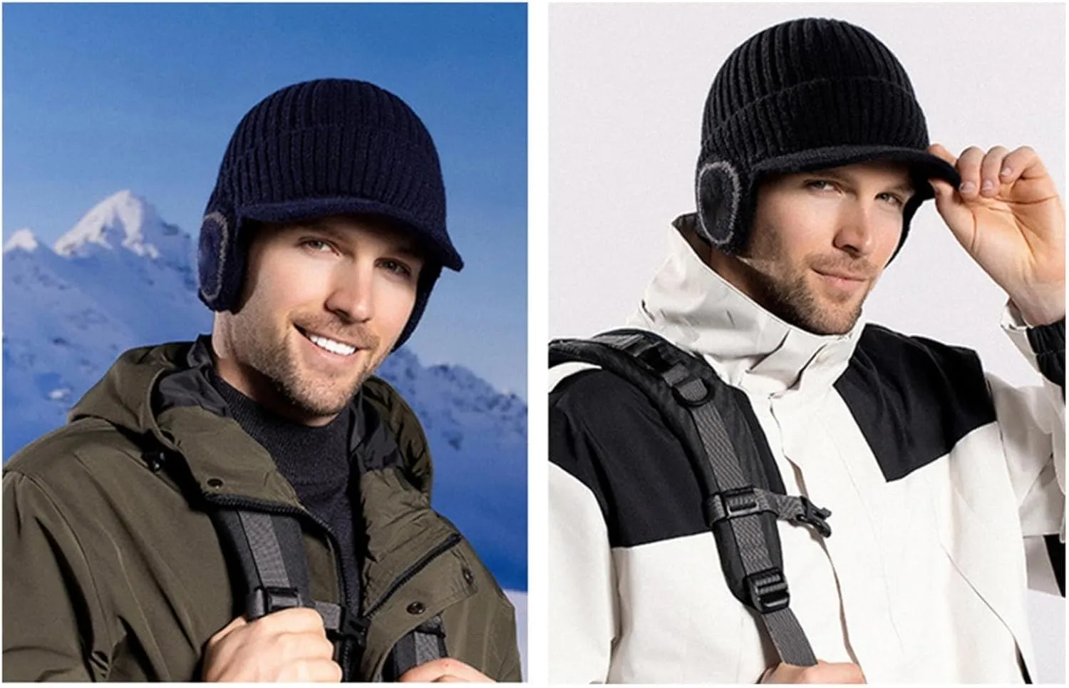 Men Earmuffs Ski Cycling Hat Warm Chunky Cable Knitted Hats Autumn and Winter Windproof Thickened Hat