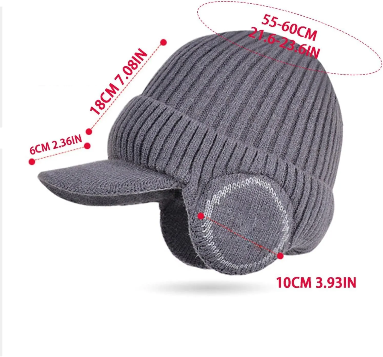 Men Earmuffs Ski Cycling Hat Warm Chunky Cable Knitted Hats Autumn and Winter Windproof Thickened Hat