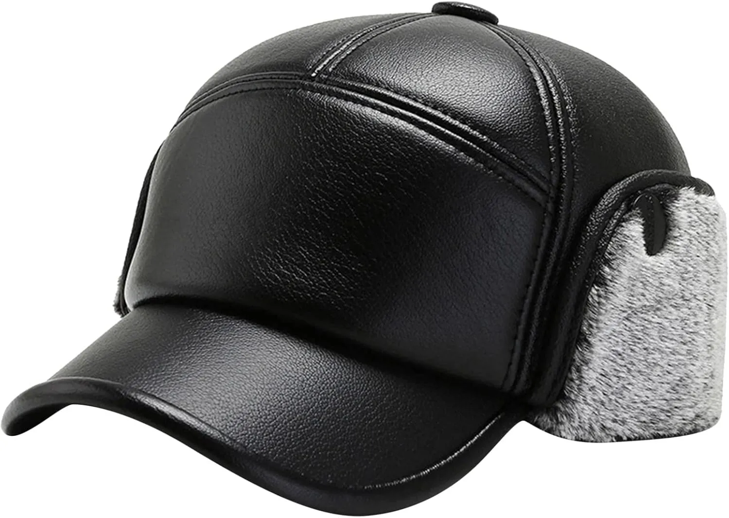 Men PU Leather Fleece Lined Baseball Cap Casual Windproof Thermal Hat Winter Earmuffs Ski Cycling Hat