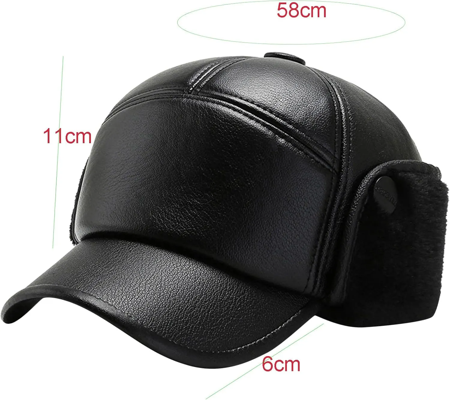Men PU Leather Fleece Lined Baseball Cap Casual Windproof Thermal Hat Winter Earmuffs Ski Cycling Hat