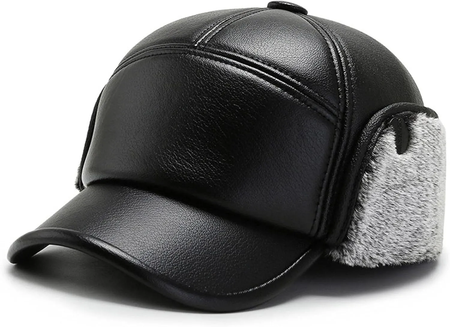 Men PU Leather Fleece Lined Baseball Cap Casual Windproof Thermal Hat Winter Earmuffs Ski Cycling Hat