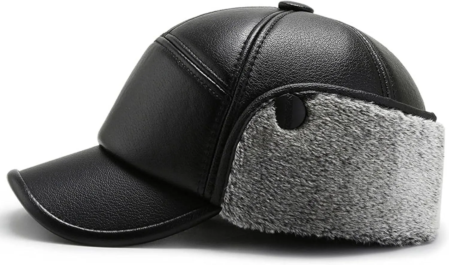 Men PU Leather Fleece Lined Baseball Cap Casual Windproof Thermal Hat Winter Earmuffs Ski Cycling Hat
