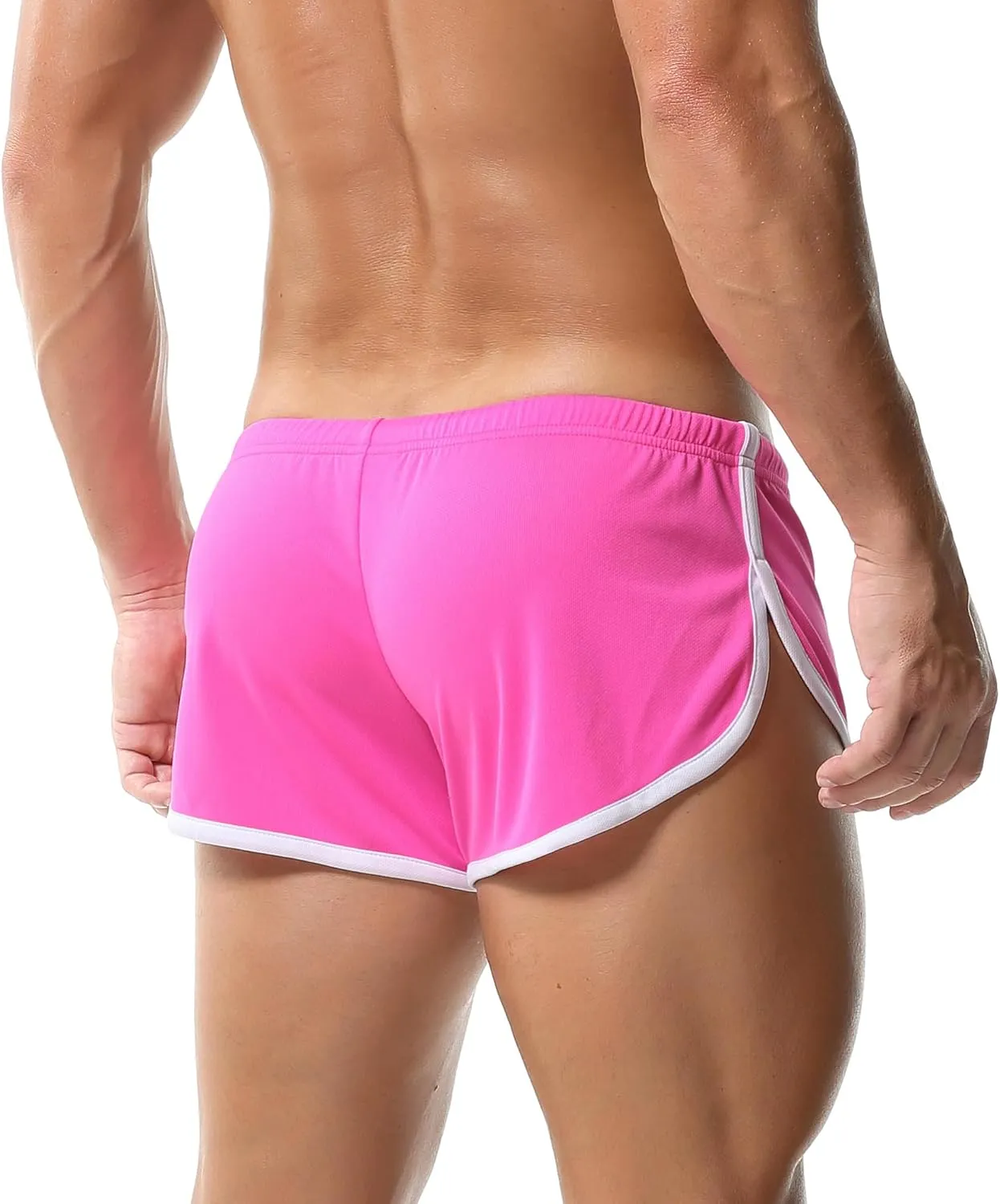 Men's Athletic Short Split Side Booty Short Bottoms for Running Gym Workout with Pouch