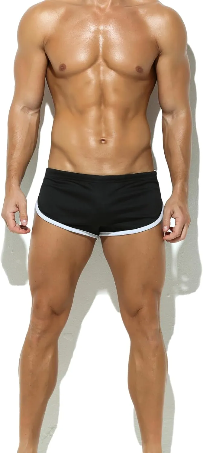 Men's Athletic Short Split Side Booty Short Bottoms for Running Gym Workout with Pouch