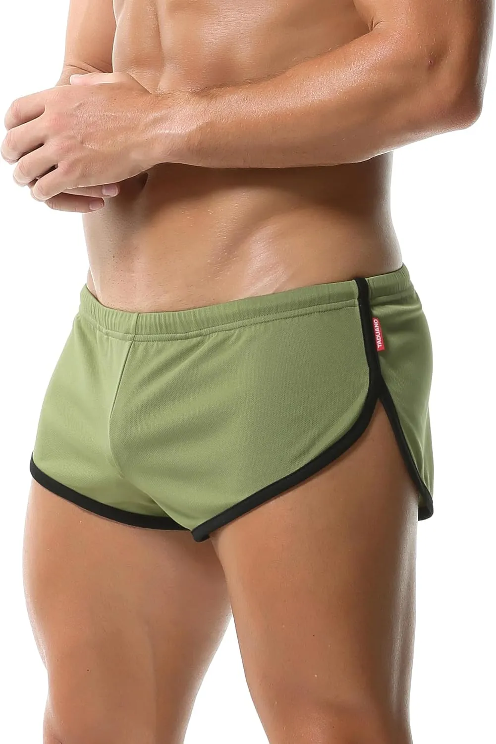 Men's Athletic Short Split Side Booty Short Bottoms for Running Gym Workout with Pouch