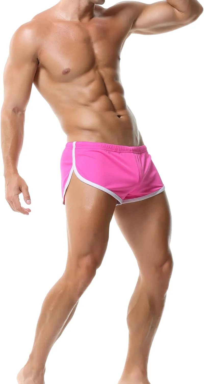 Men's Athletic Short Split Side Booty Short Bottoms for Running Gym Workout with Pouch