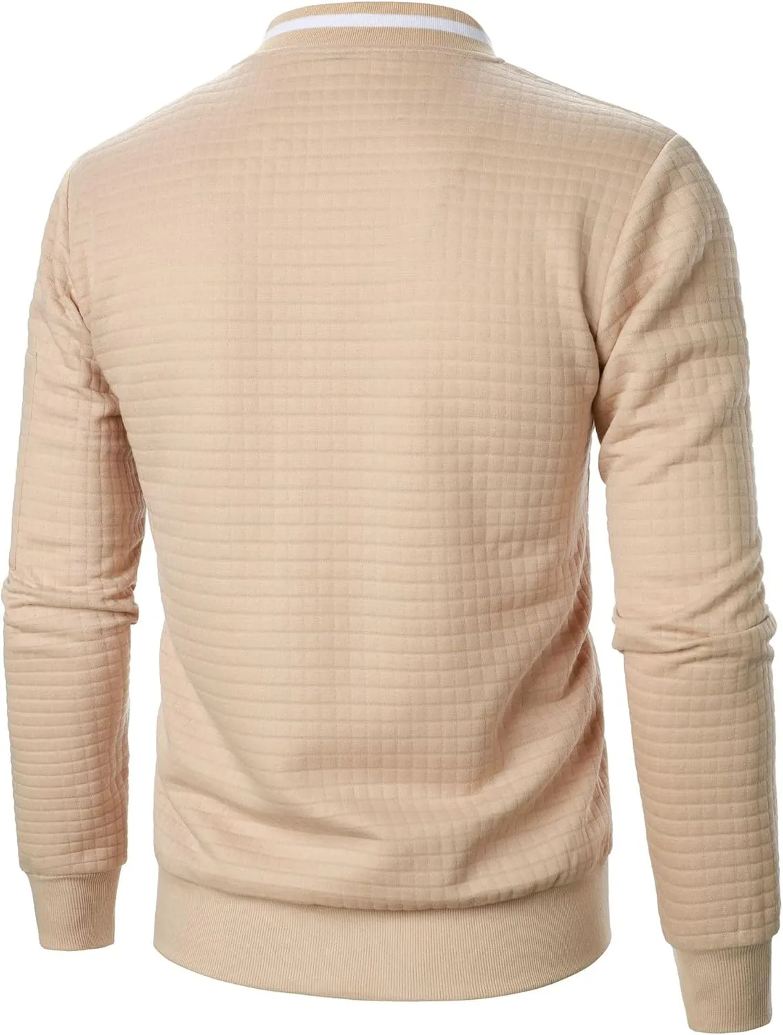 Men's Casual Plaid Cardigan Sweatshirt Stand Collar Casual Full Zip Long Sleeve Sweater Business Slim Fit Coats