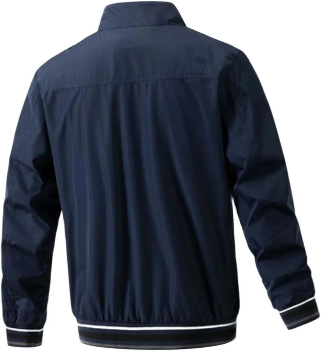 Men's Lightweight Full Zip Jacket Casual Fall Thin Coat Stand Collar Loose Contrast Softshell Windbreaker Elastic Hem