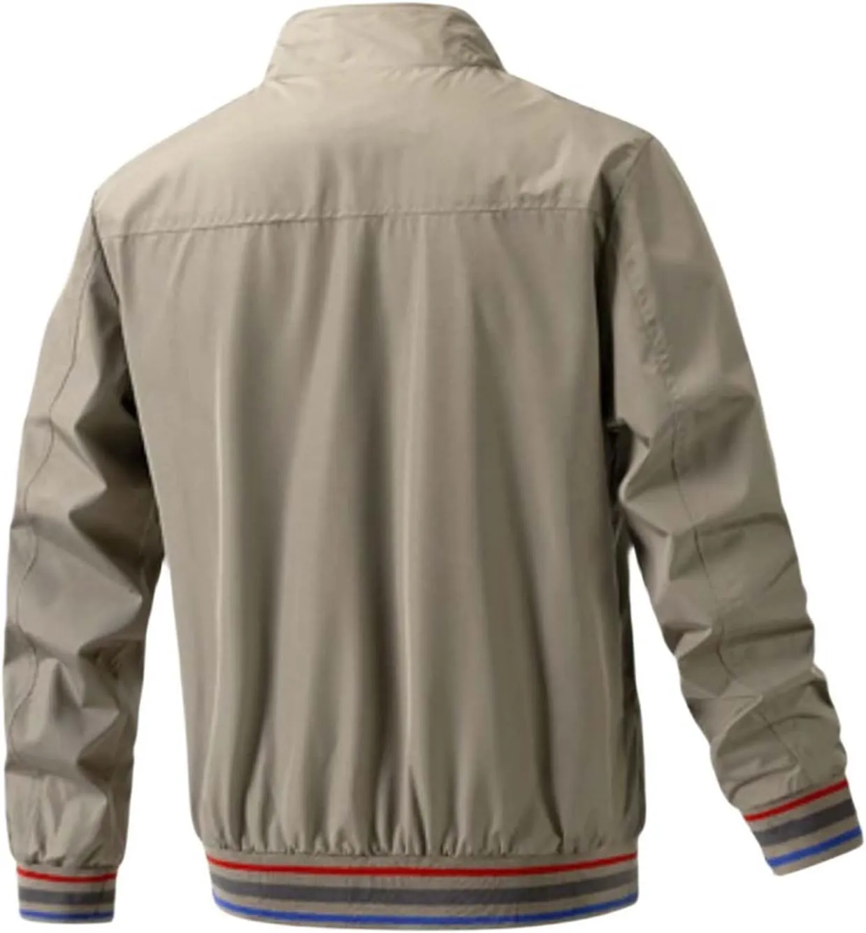 Men's Lightweight Full Zip Jacket Casual Fall Thin Coat Stand Collar Loose Contrast Softshell Windbreaker Elastic Hem