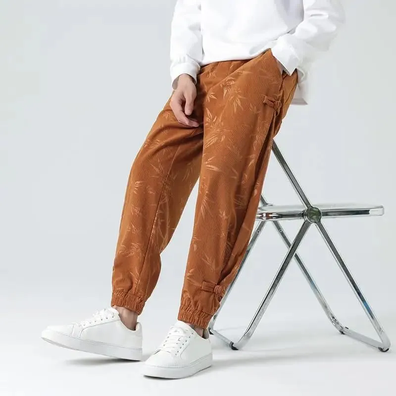 Men's Sweatpants Casual Elastic Waist Chinese Ankle Corduroy Pants