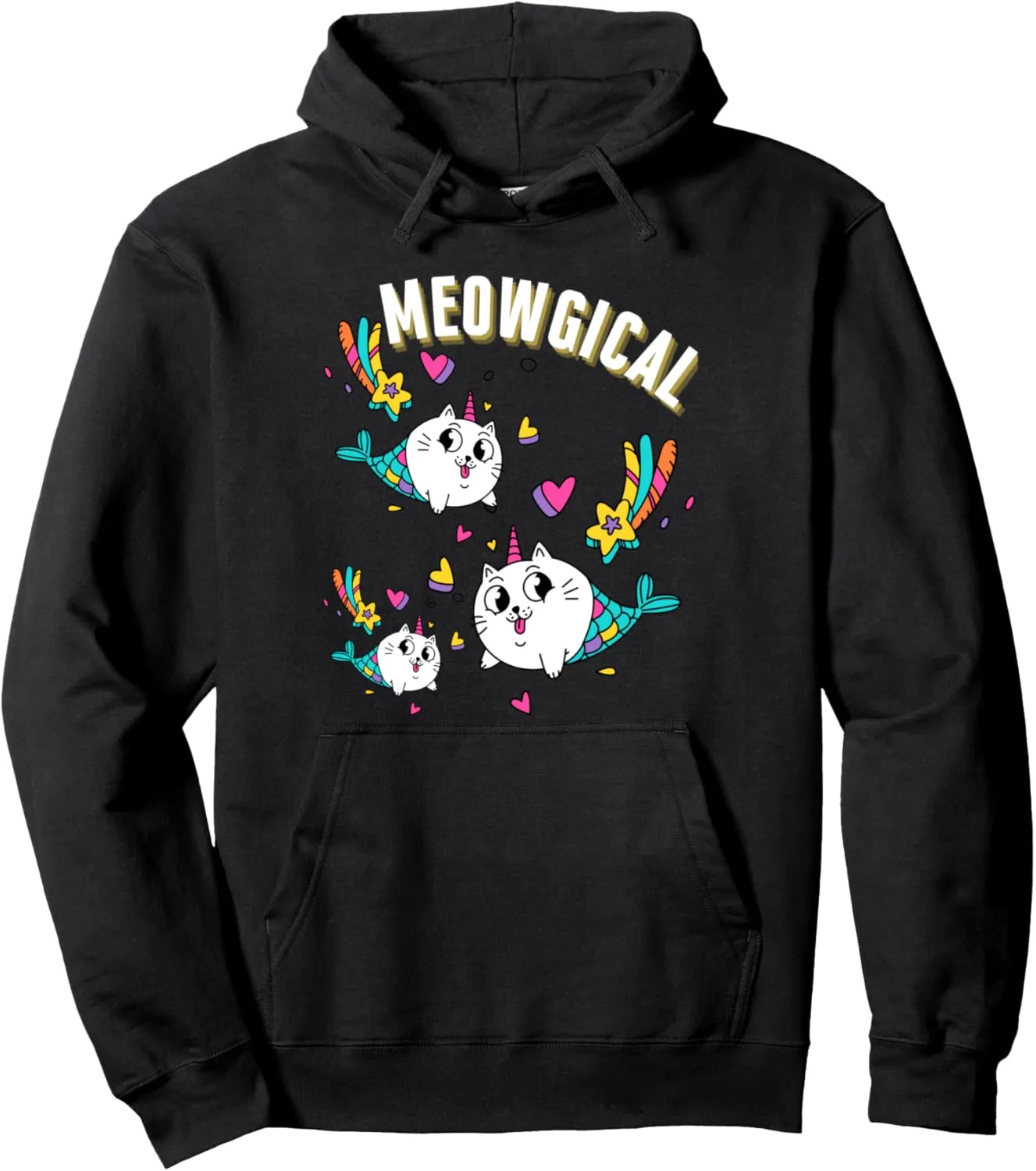 Meowgical Funny Unicorn Cat Mermaid Kids Toddler Girls Boys Pullover Hoodie
