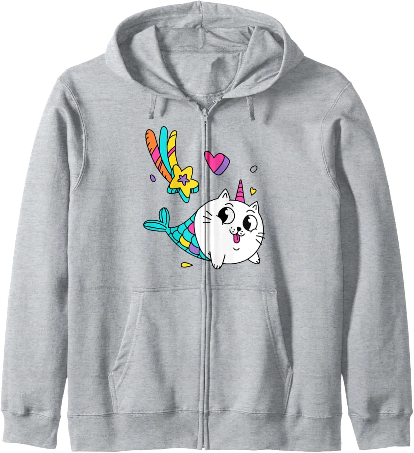 Meowgical Funny Unicorn Cat Mermaid Kids Toddler Girls Boys Zip Hoodie