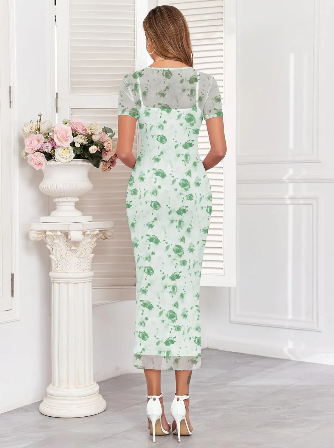 Mesh Maternity Dress Ruched Side Round Neck Pregnancy Dresses Baby Shower Wedding Guest Cocktail Party 2024 Fall