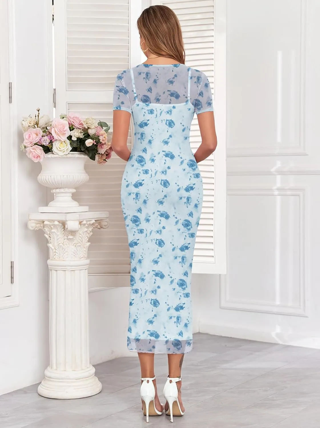 Mesh Maternity Dress Ruched Side Round Neck Pregnancy Dresses Baby Shower Wedding Guest Cocktail Party 2024 Fall